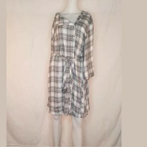 Free People Ivory Comb Plaid Shirt Dress S 10 NWT.